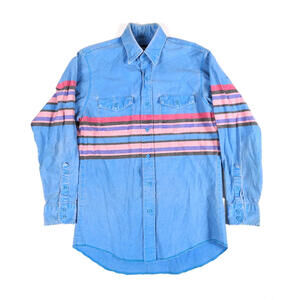 Vintage 90s Wrangler Brushpopper Western Shirt Mens Small 15 1/2–33 Blue Striped